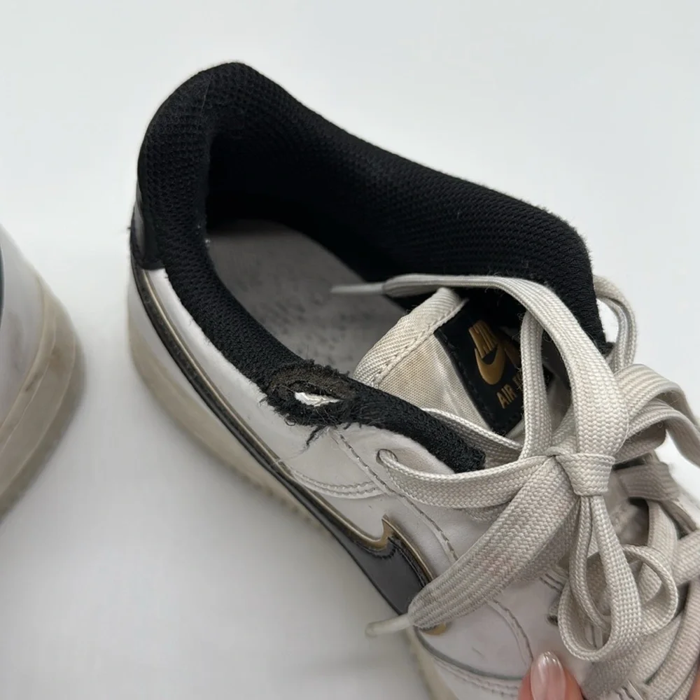 NIKE Air Force 1 US Size 7 Y White, Black & Gold Sneakers
